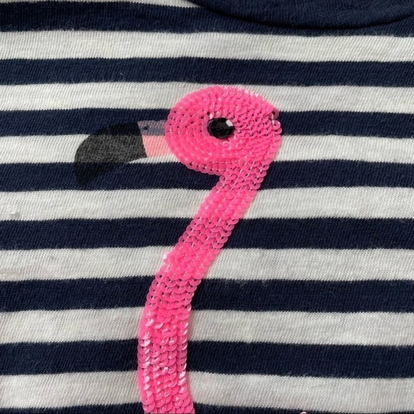 J. Crew Flamingo Collector Tee SMALL Navy Blue & White Striped Bird Sequins - Picture 5 of 5